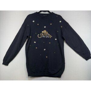 Vintage Gepetto Country Embellished Crewneck Sweater One Size Fits All Black Gol